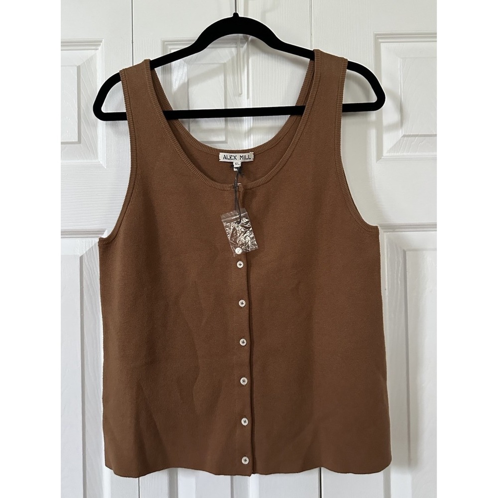 NWT Alex Mill Louisa Brown Sleeveless Sweater Vest Size XL Cotton Cashmere